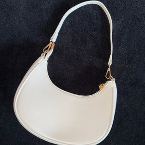 White Crescent Shoulder Bag - Gold Hardware
